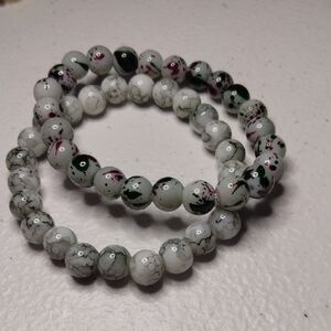 Chic Marble and Floral Beaded Bracelet Set